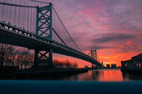 Ben Franklin Bridge in Philadelphia at sunset